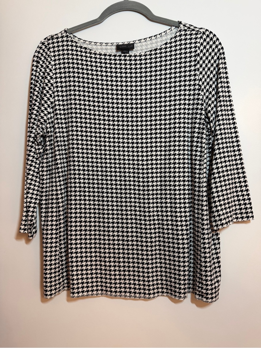 J. Jill Black and White Houndstooth Long Sleeve Top